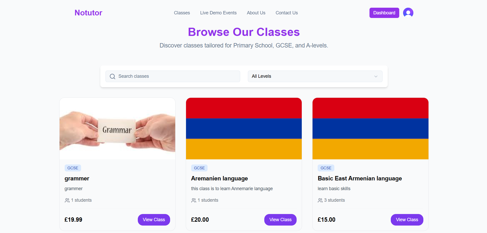 NoTutor Screen 1